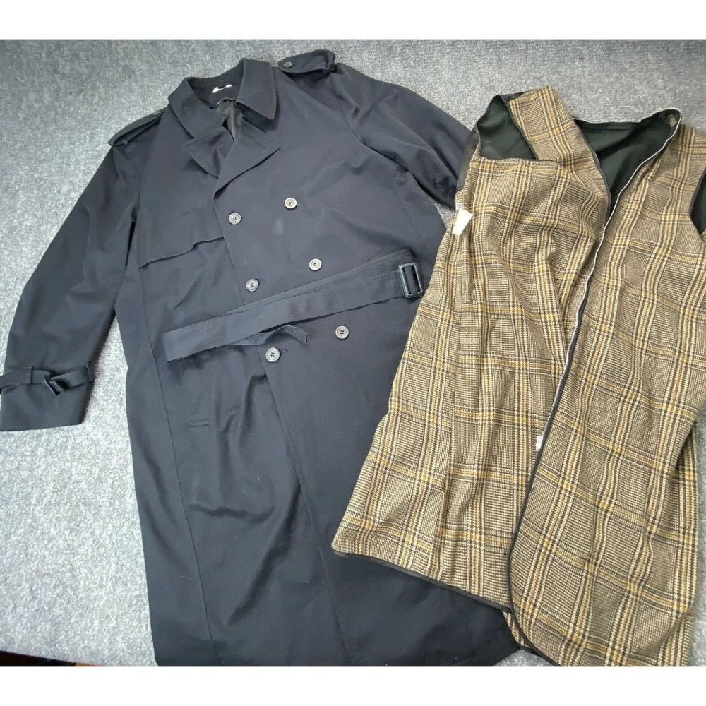Vintage Y2K Misty Harbor Mens Blue Trench Coat 44R Belted Liner Rain Classic 90s